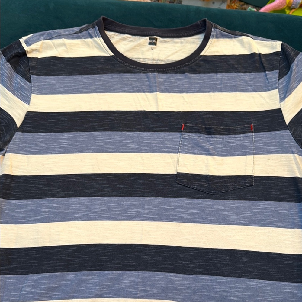 Hem Blue and Cream Short Sleeve Tees Casual Striped